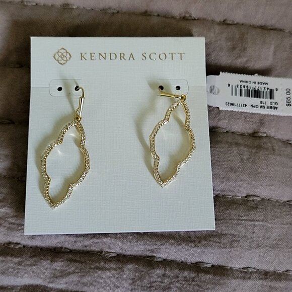 Kendra Scott Abbie Gold Tone Open Frame Earrings in White Crystal - Picture 6 of 6